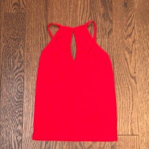 Women's Ribbed Red Keyhole Fitted Halter Tank Top